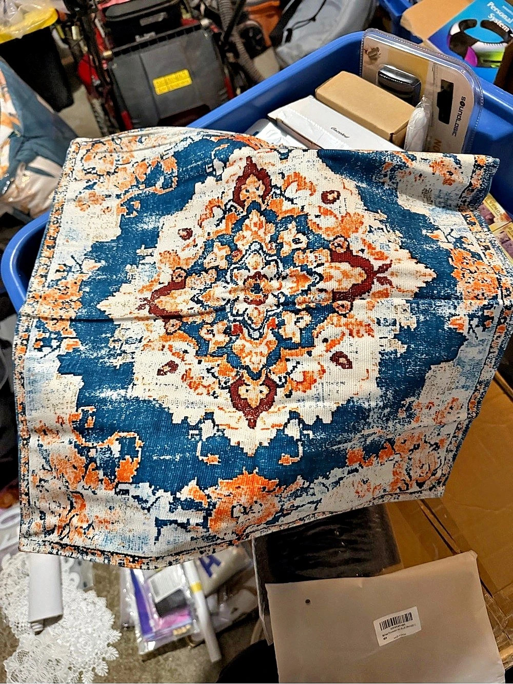 Blue & Orange Patterned Accent Pillow Cover